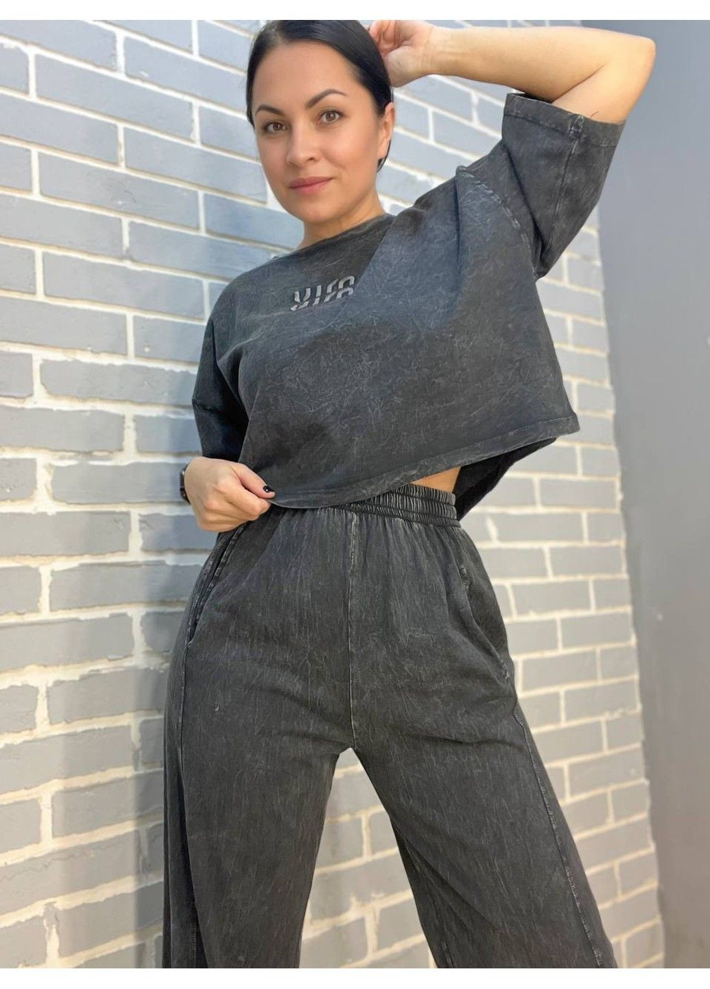 Костюм жіночий 4207 варений з короткою футболкою оверсайз та брюками рівними від стегна Coast Moda (302899777)