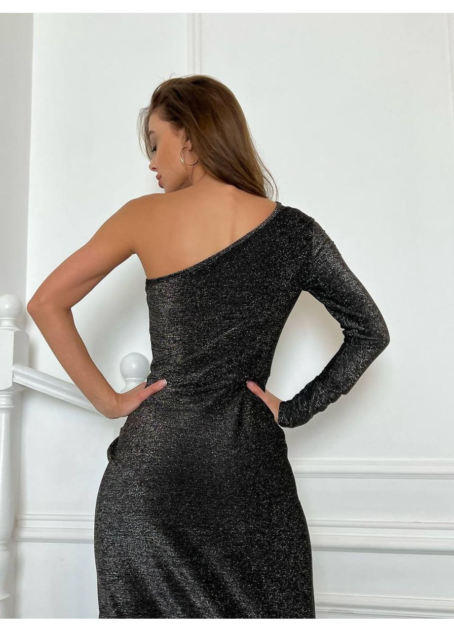 Серебряное праздничный, коктейльное, вечернее вечернее макси платье из люрекса киви ✨✨✨ силуэтная, на одно плечо Україна однотонное