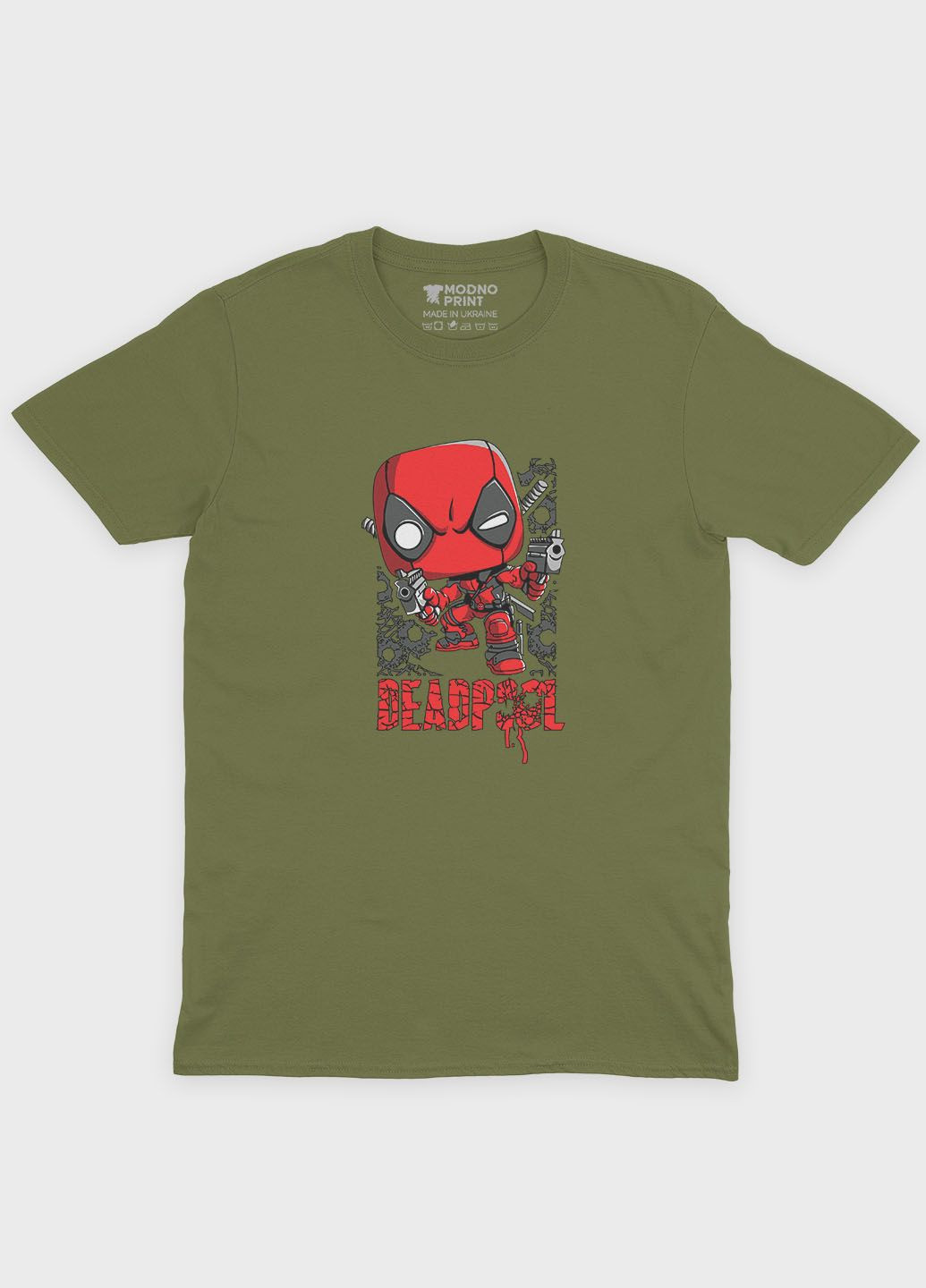 Хаки (оливковая) летняя мужская футболка с принтом антигероя - дедпул (ts001-1-hgr-006-015-009-f) Modno