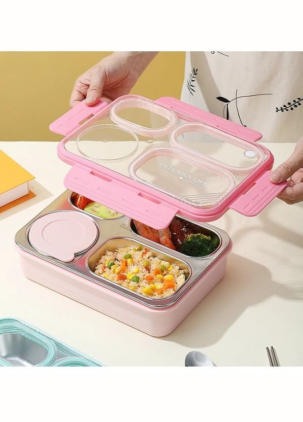 Ланчбокс на 4 герметичных секции с металлической основой, супницей Just-M 950 мл, бирюзовый No Brand (299841485)