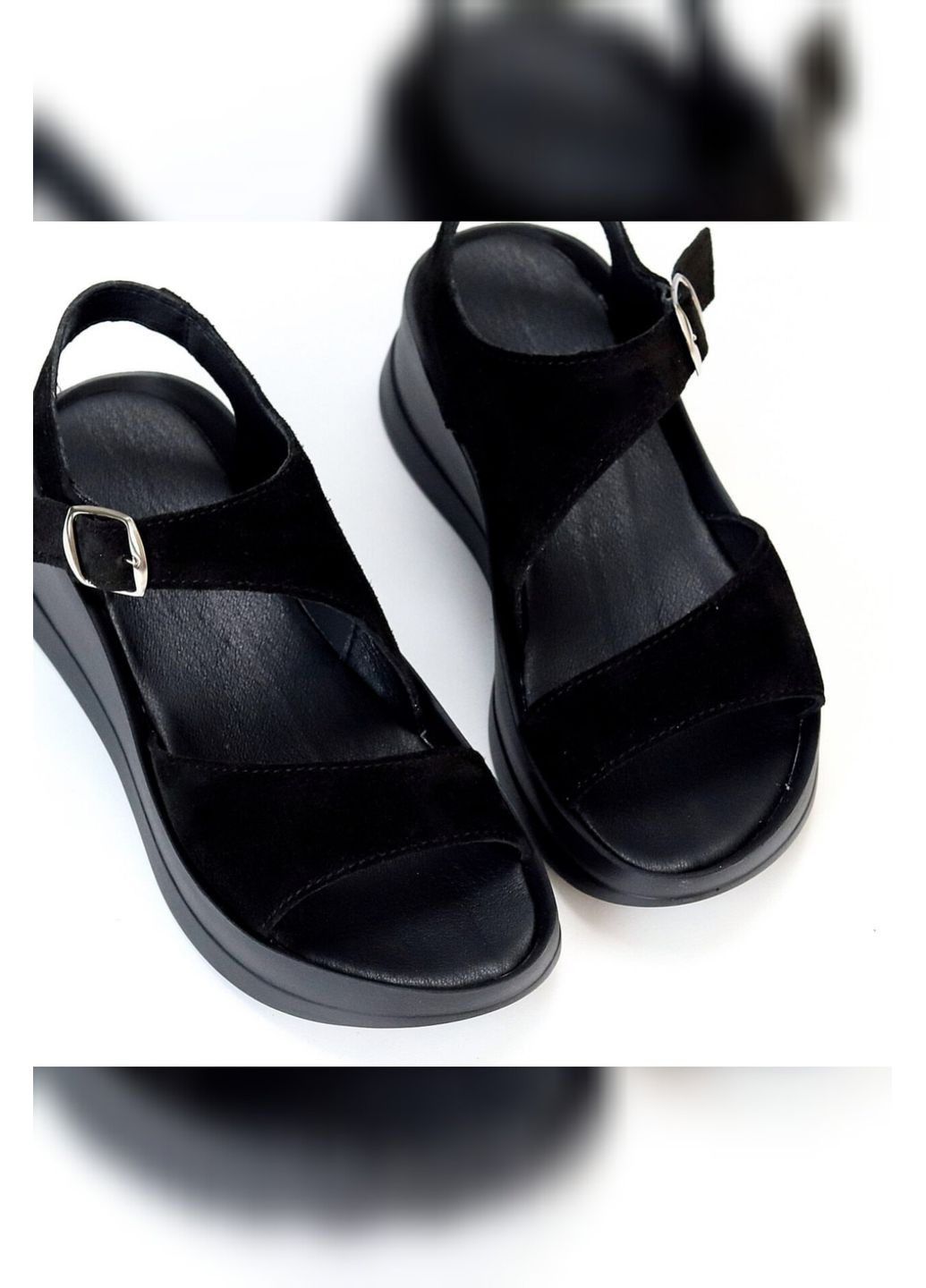 Жіночі босоніжки чорні замшеві танкетка натуральна замша Viki Босоніжки (329687922)