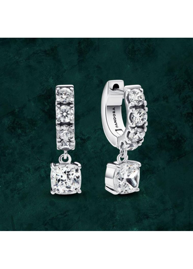 Срібні сережки з підвіскою та паве Pandora (Пандора) 293547C01 No Brand (363028357)