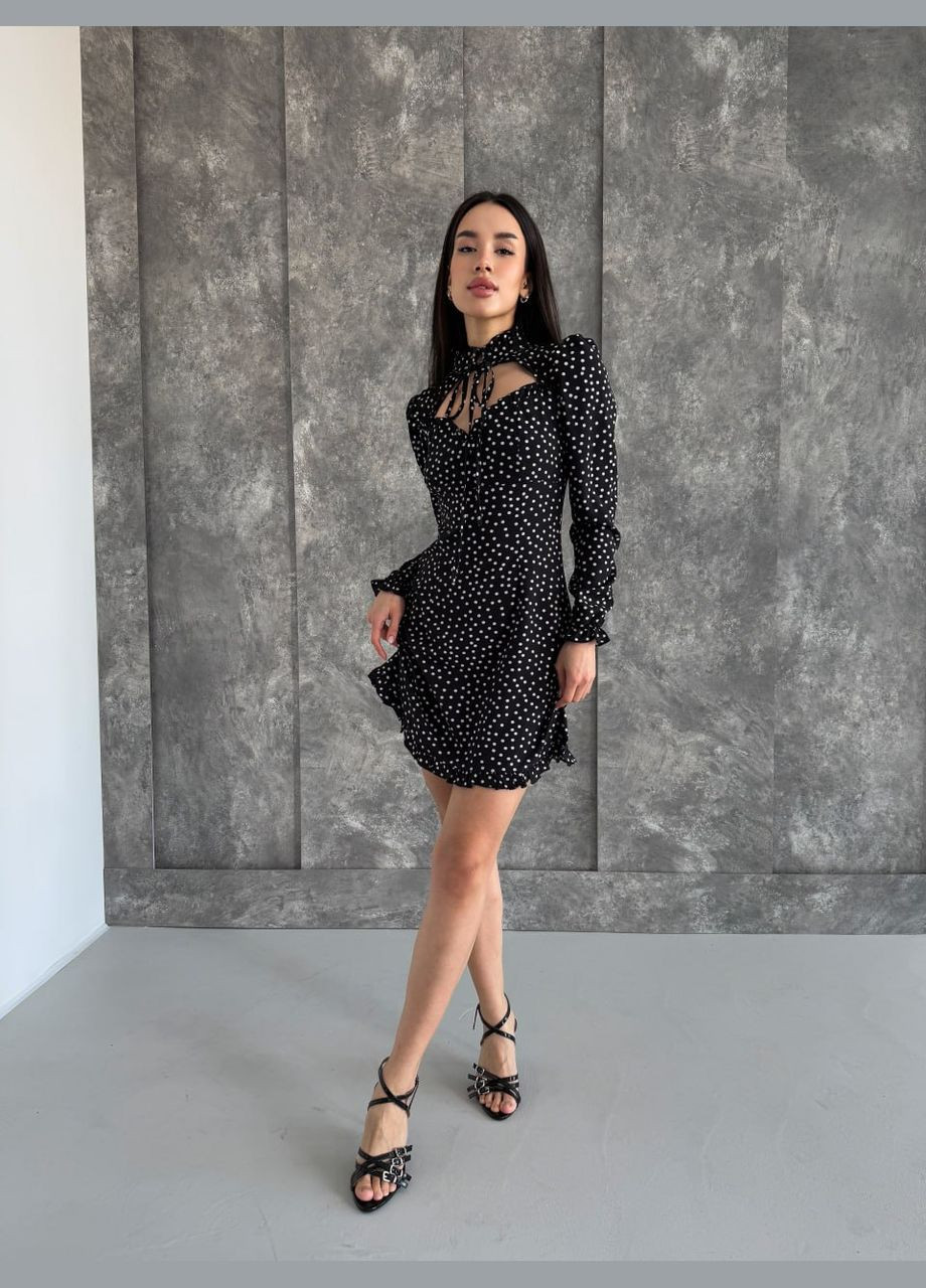 Чорна святковий, повсякденний, кежуал жіноча сукня FINO Mode в горошок