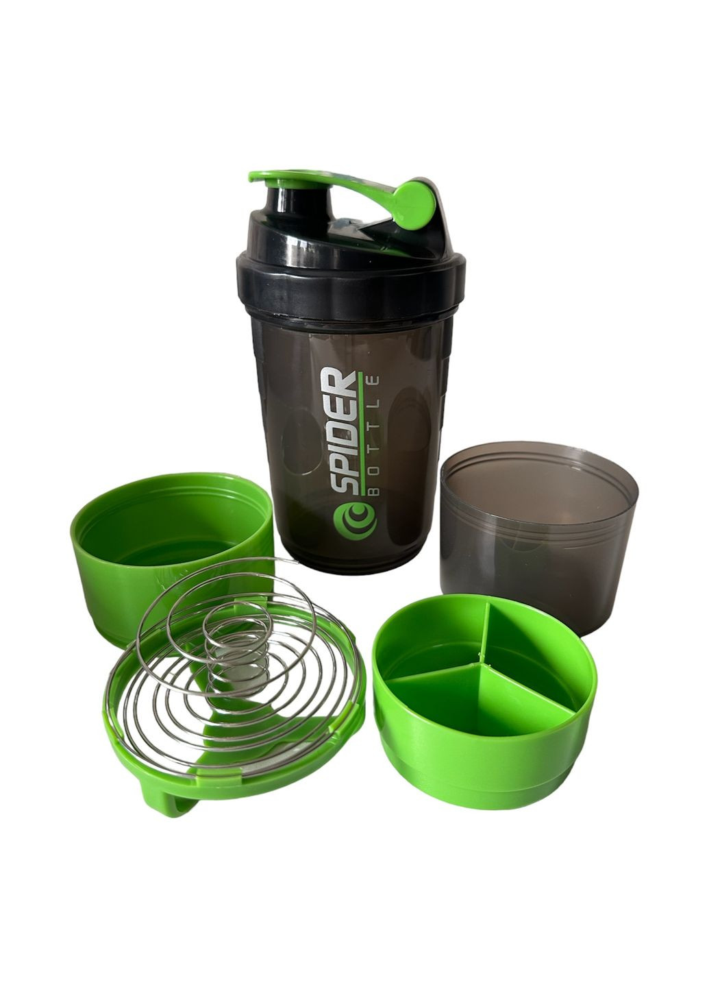Шейкер спортивний 500 мл + 2 відсіки Чорний із зеленим No Brand Шейкер 2х Зелений (303699631)