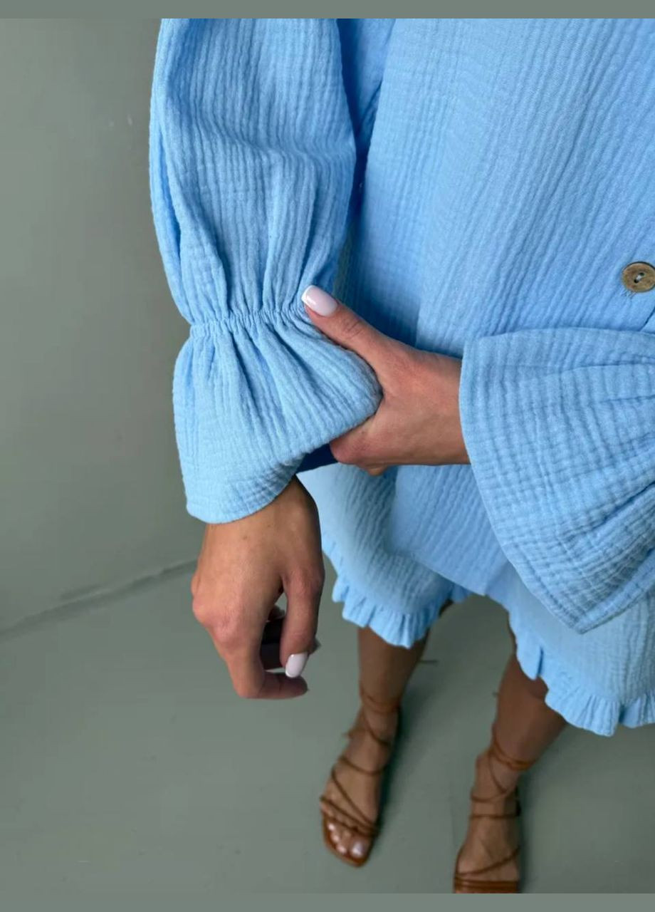 Жіночий літній костюм сорочка вільного крою та шорти з рюшами MonCher (339604645)