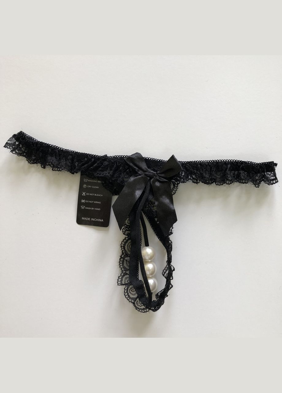 Сексуальные трусики стринги с разрезом и жемчужной нитью Sexy OneSize черный (8-116) No Brand (312005403)