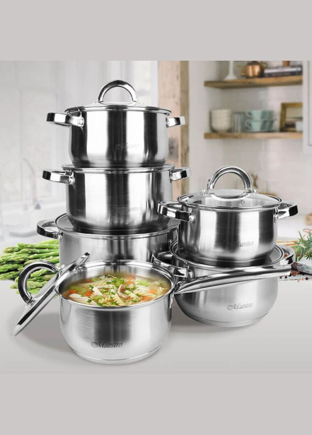 Набір посуду неіржавкий 1.5 х 2 х 3 х 5 х 1.5 л (6 шт.) MR-2120 (MR-2120-12) Maestro (316632255)