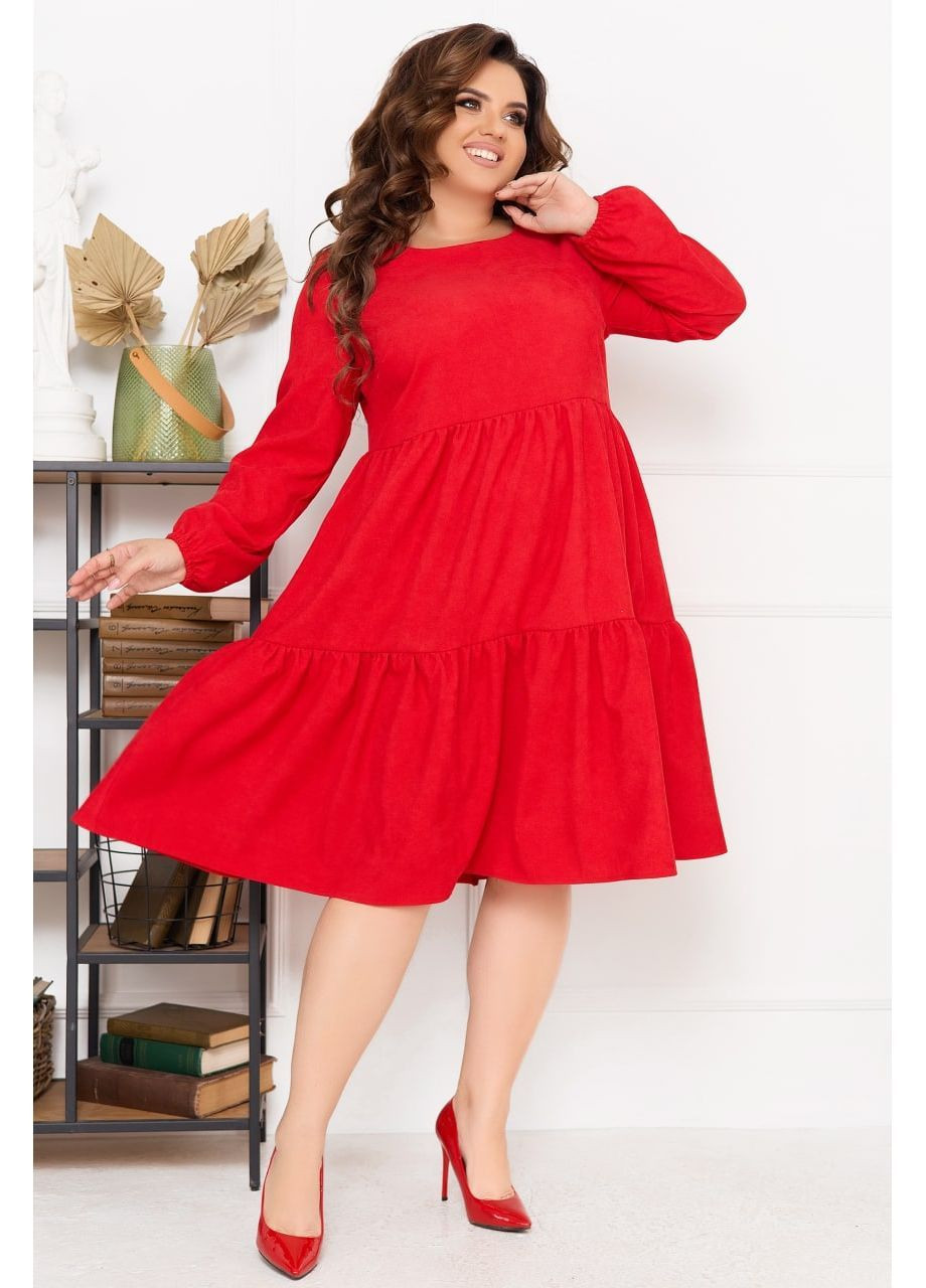 Красное праздничный, повседневный, кэжуал женское платье из микровельвета No Brand однотонное