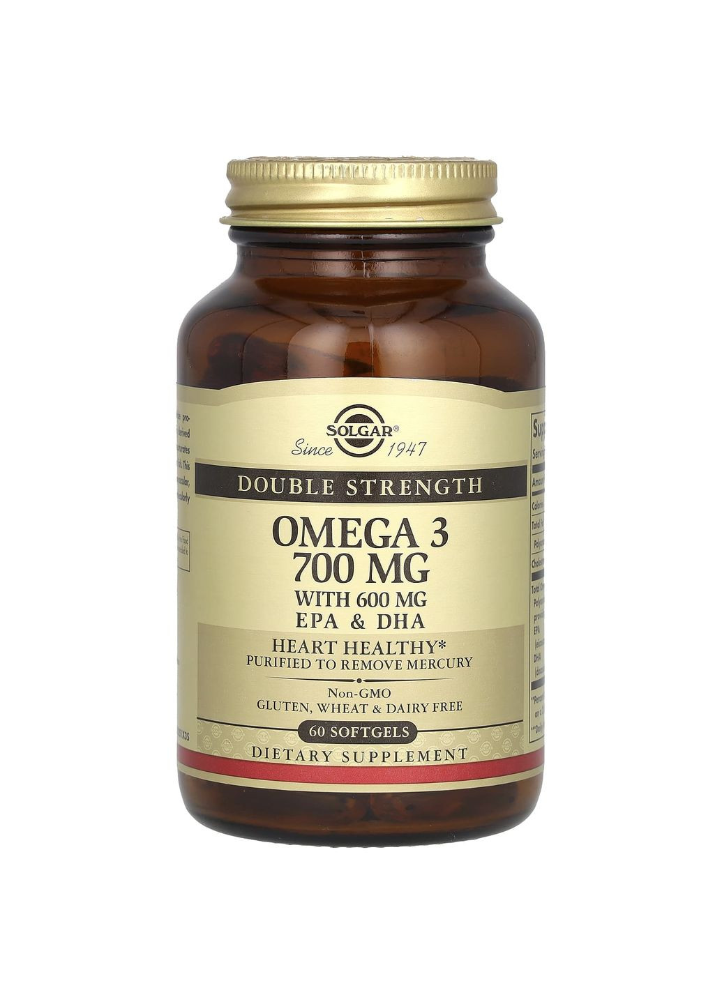Омега-3, риб'ячий жир, Omega-3, EPA & DHA,, подвійна сила, 700 мг, 60 гелевих капсул Solgar (367986074)
