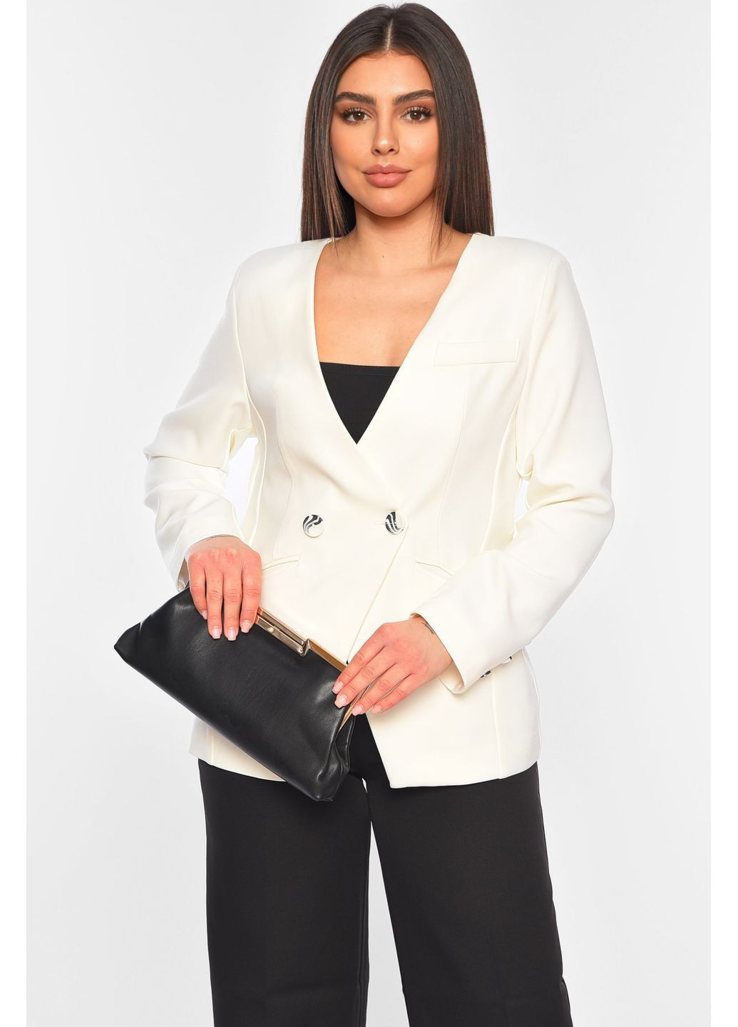 Піджак жіночий однотонний білого кольору Let's Shop (363255608)