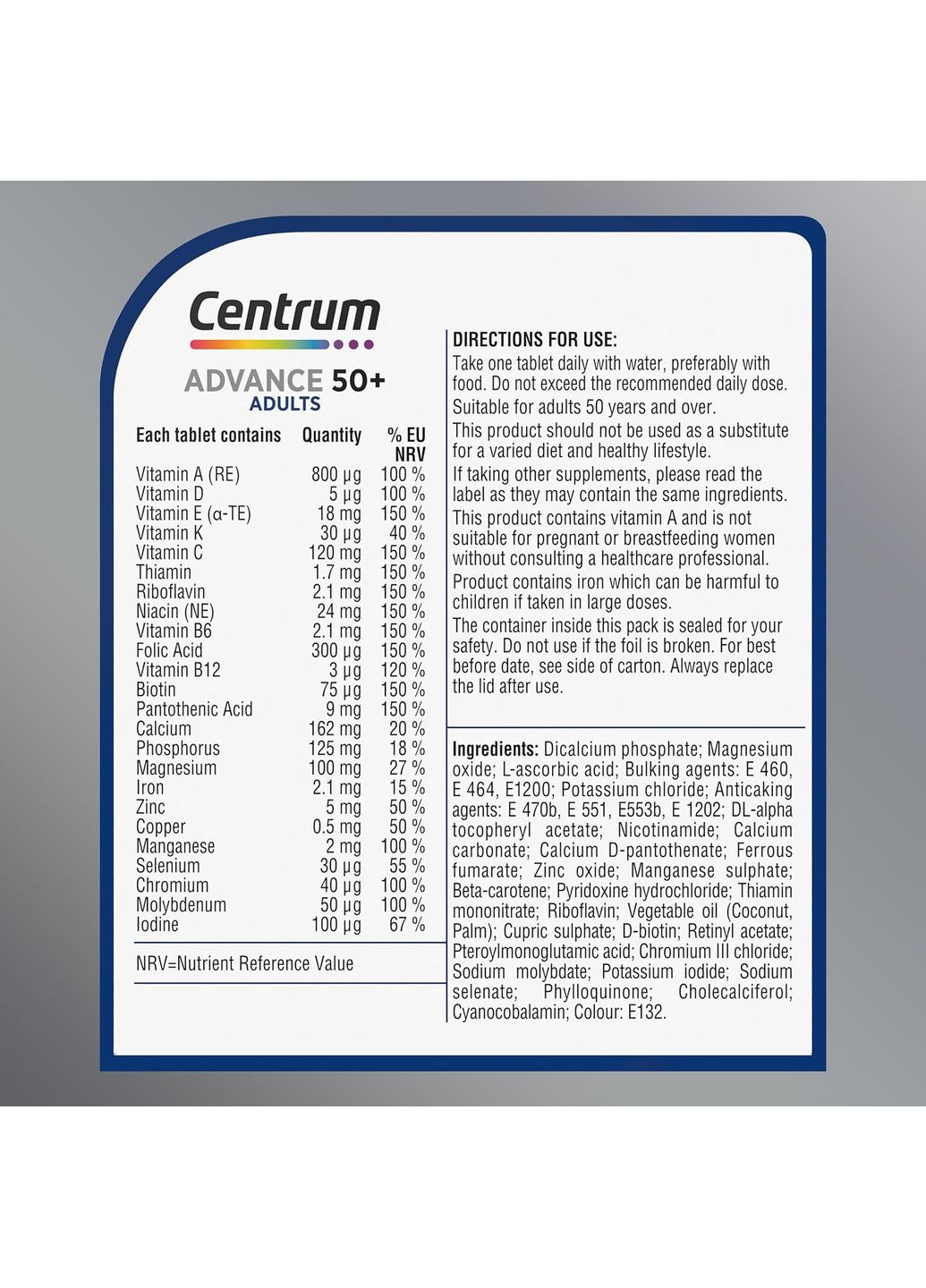 Мультивитаминный комплекс Advance для людей старше 50-ти лет 60 таблеток Centrum (360564148)