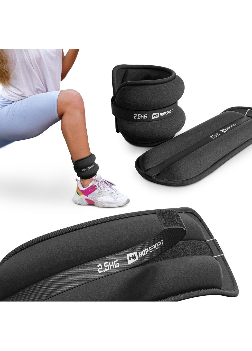 Утяжелители для ног и рук HS-S005WB 2х2,5кг черные Hop-Sport (361952156)