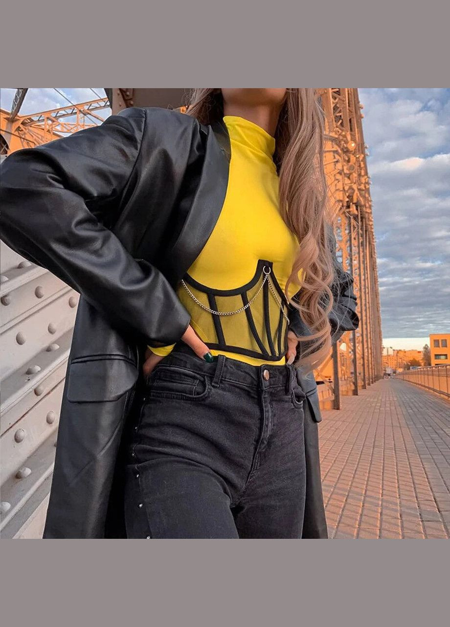 Корсет поясной женский с кружевом черный с цепочкой на шнуровке No Brand (328262723)