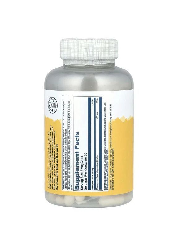 Цитрат магния Magnesium Citrate 400 мг 180 капсул Solaray (361114476)