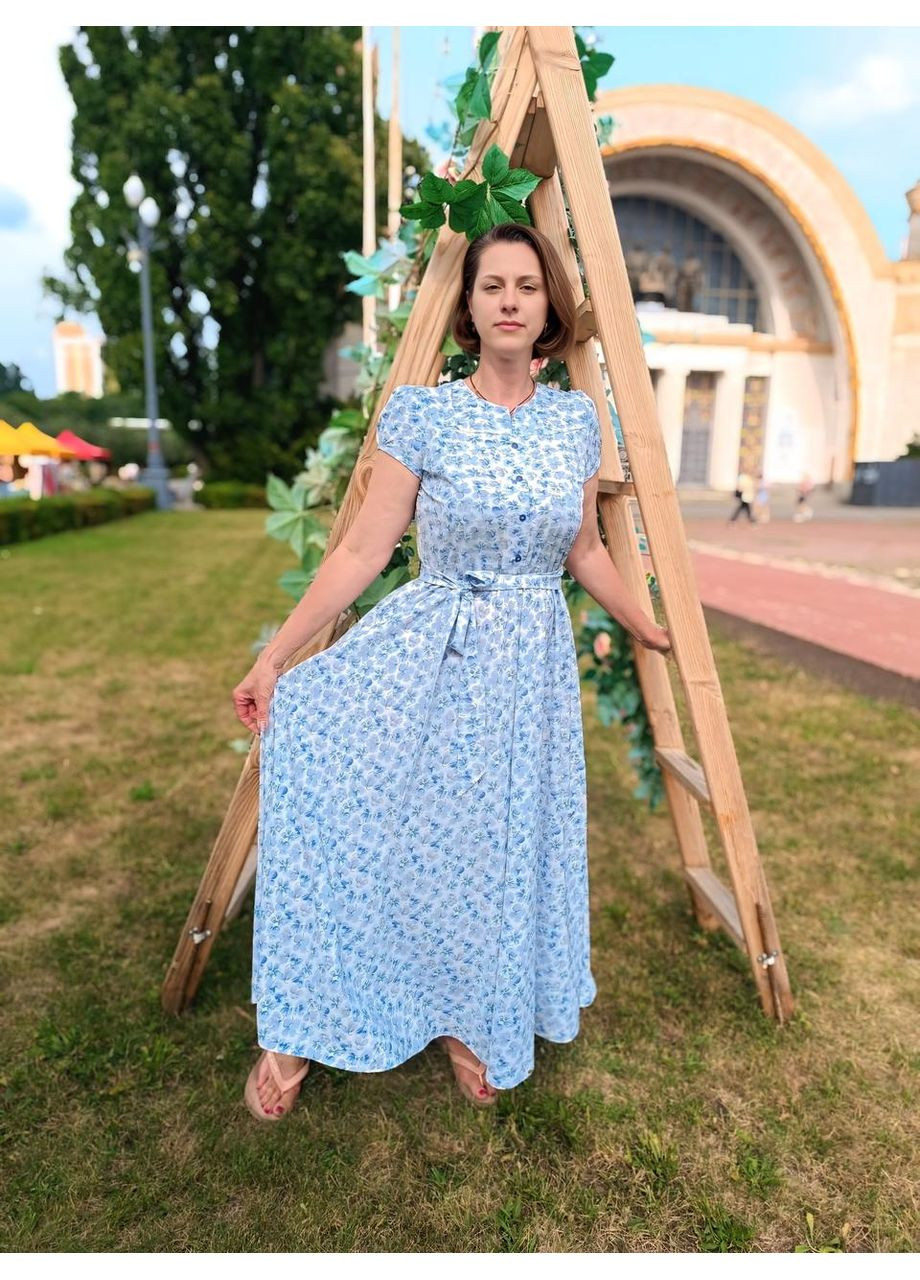 Голубое вечернее максиплатье из голубого софта 2 Льва