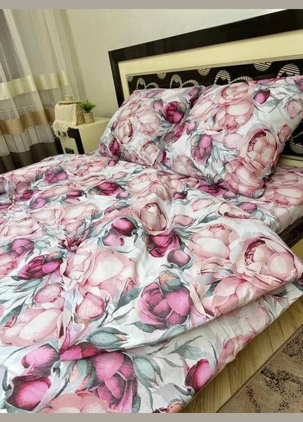 Постільна білизна бавовняна Півон дайтон Півтораспальна 150 x 220 Бязь Біла 70 х 70 No Brand (332945901)