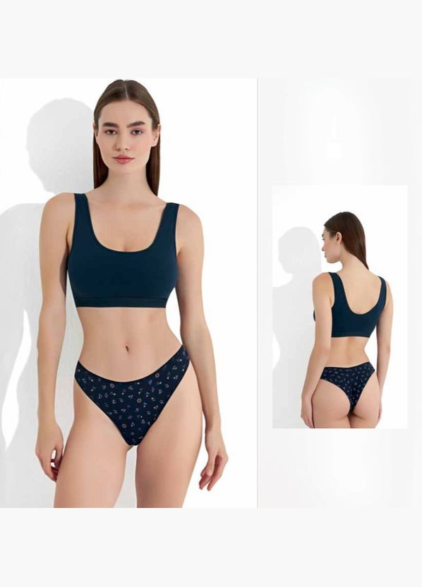 Темно-синій жіночий комплект білизни з трусиками бразиліана Sevim