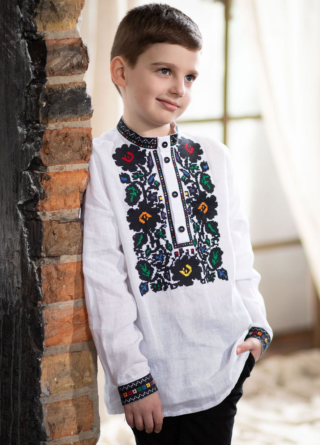 Белая рубашка для мальчиков Едельвіка лен (359381046)