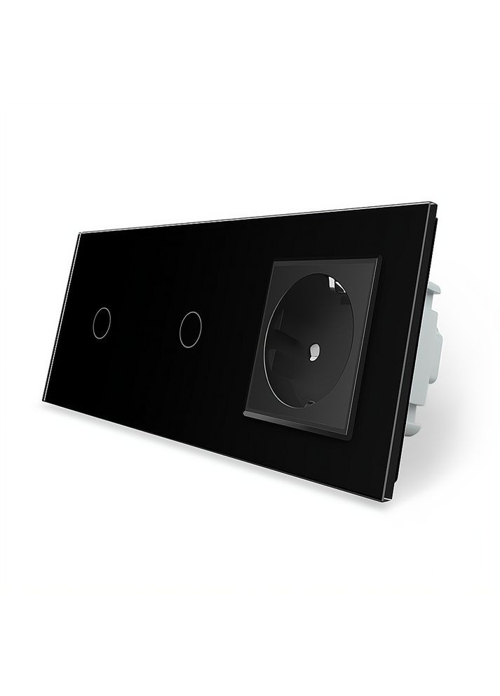 Сенсорний прохідний/перехресний вимикач 2 сенсора (1-1) 1 розетка чорний скло (VL-C701S/C701S/C7C1EU-12) Livolo (370970077)