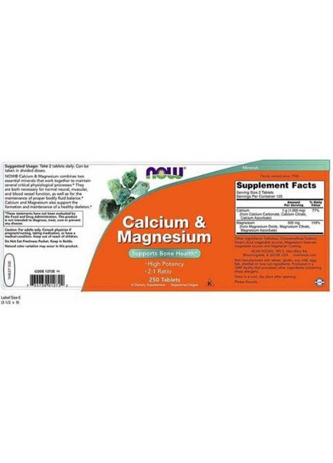 Calcium & Magnesium, 500/250 mg 250 Tabs Now Foods (362418923)