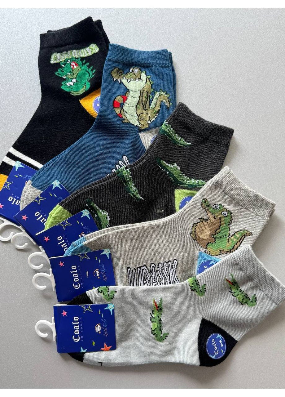 Комбинированные 5 пар качественные демисезонные котоновые носки с принтом крокодил Coalo демисезон (353926790)