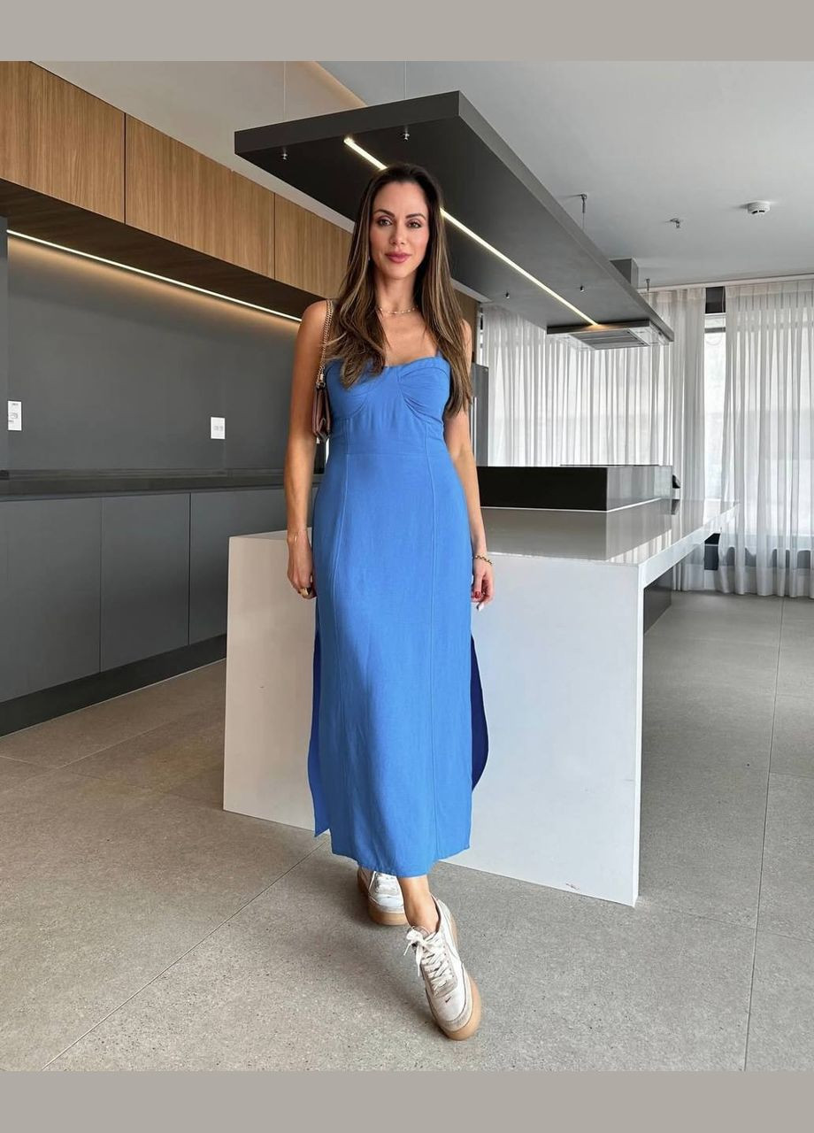 Синее повседневный, кэжуал платье No Brand однотонное