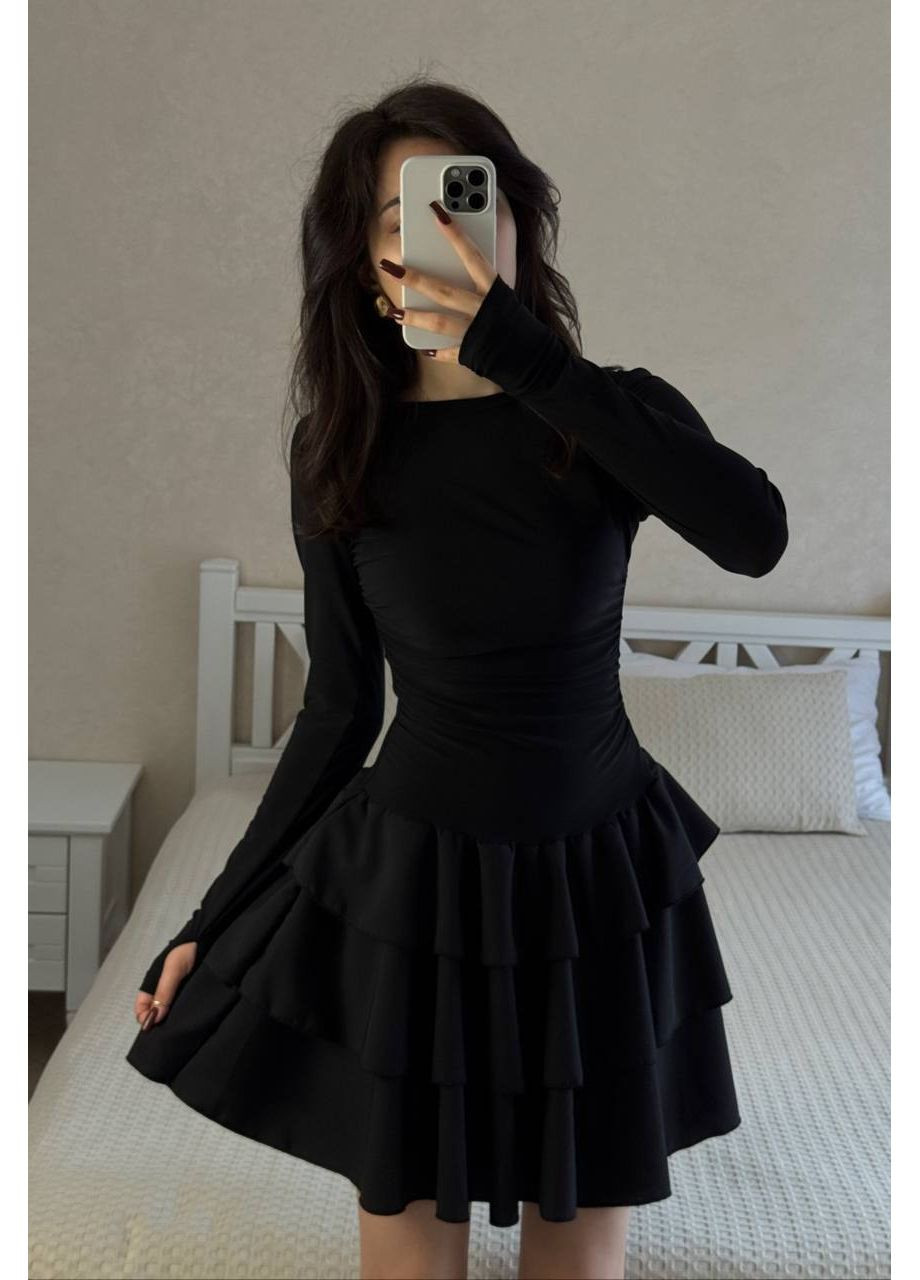 Черное праздничный, повседневный, кэжуал женское платье с шортами. клеш Avanti однотонное