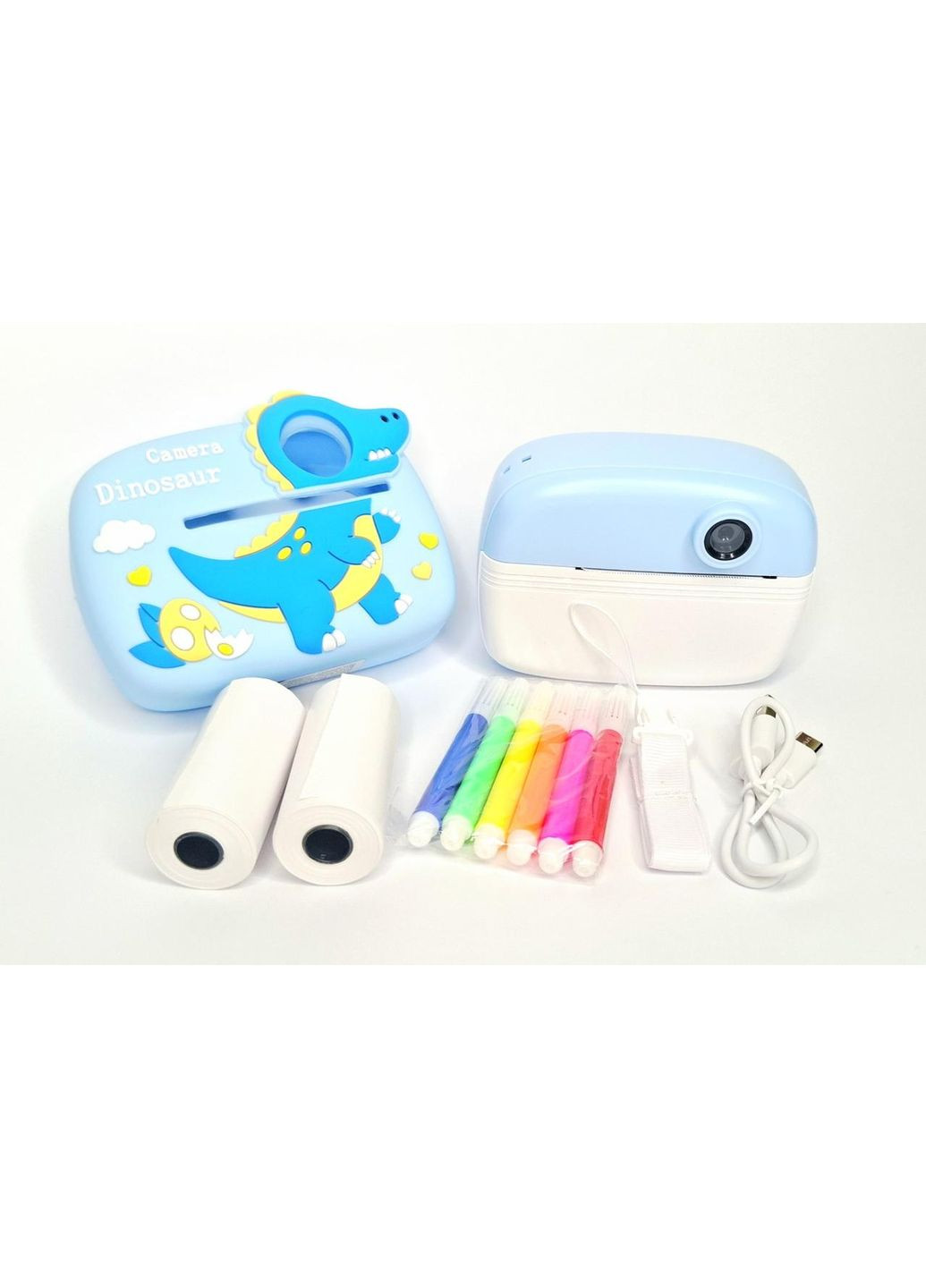 Детский фотоаппарат по мгновенной печати Динозавр A-8988 blue 5 рулонов No Brand (370188824)