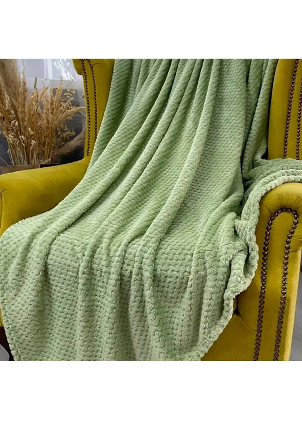 Двоспальний плюшевий плед покривало ковдра з геометричним візерунком на ліжко диван 150x200 см (480774-Prob) Зелений Unbranded (342230058)