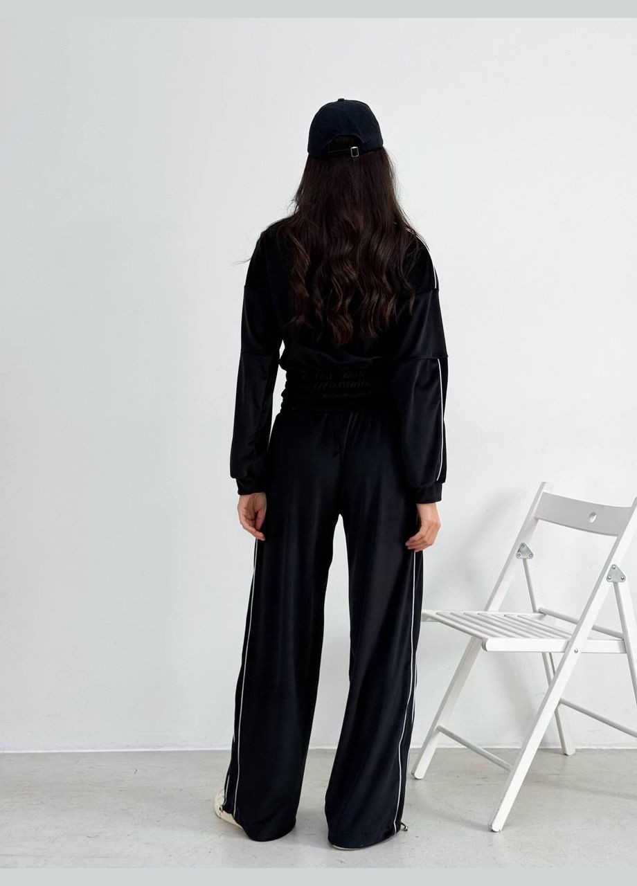 Костюм брюки палаццо и укороченная кофта, велюровый с тесьмой No Brand (339433732)