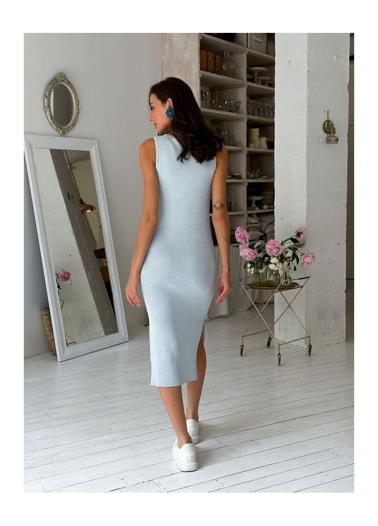 Голубое повседневный трикотажное платье-футляр в рубчике — платье без рукавов для теплой погоды (ak30474p) Art Knit