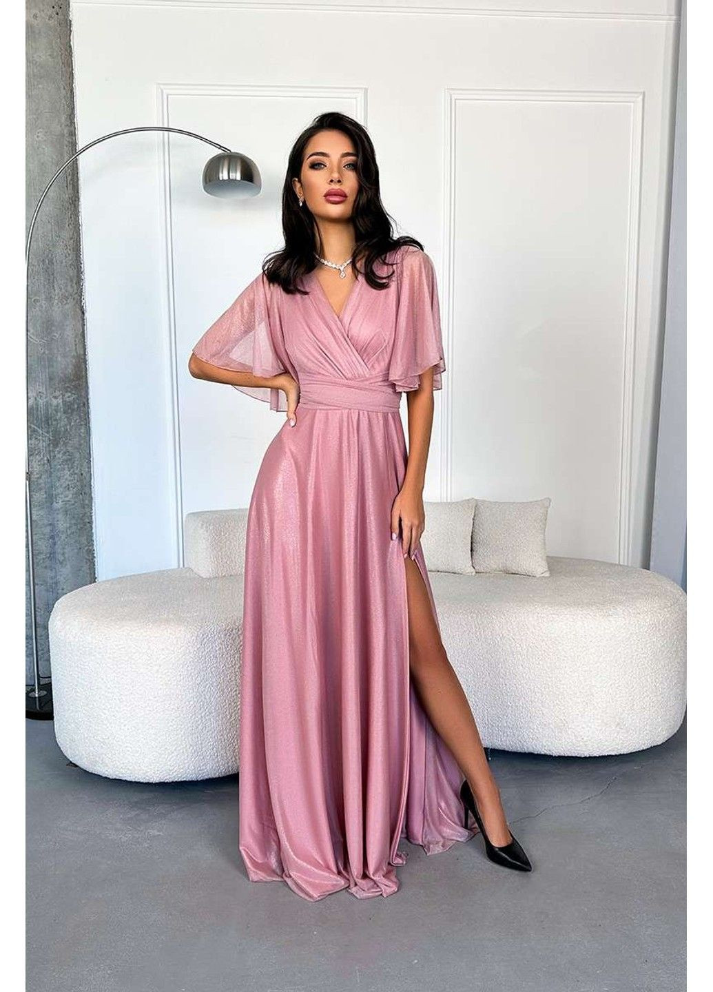 Розовое вечернее платье шифон блеск 24025 розовая Tanita-Romario