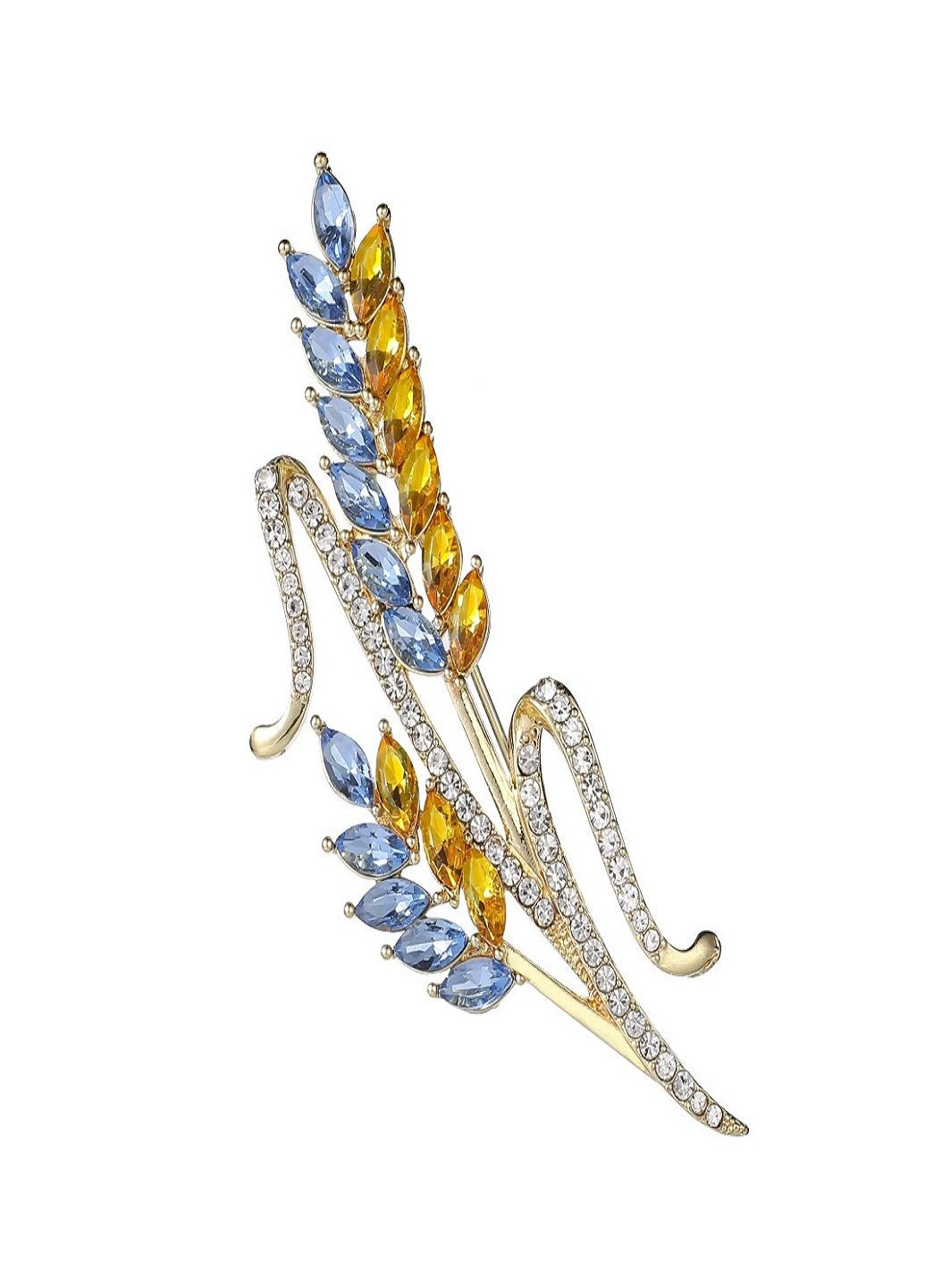 Золотистая патриотическая двойная брошь Колосья пшеницы с кристаллами символ Украины желто голубая Fashion Jewelry (292144537)