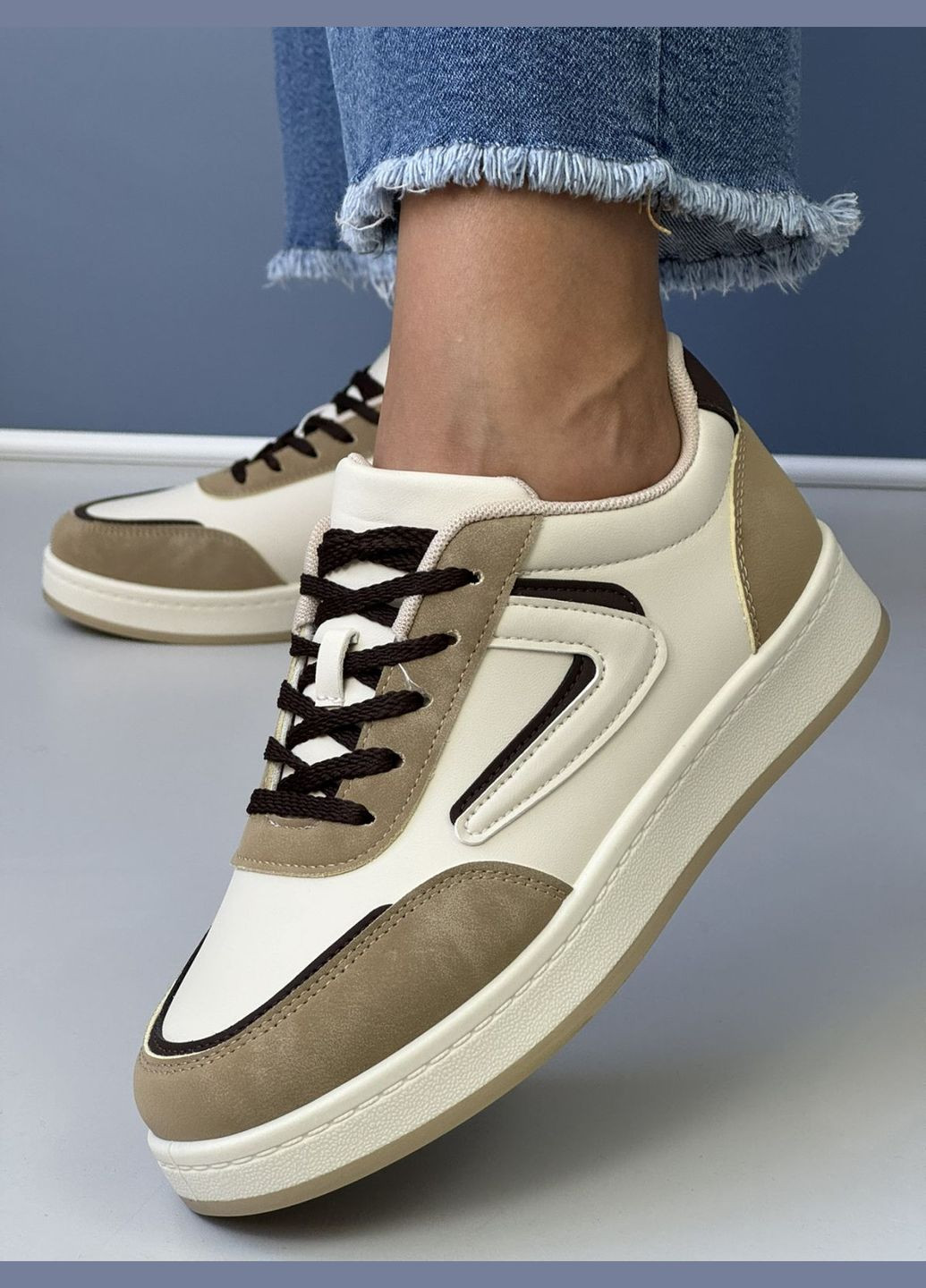 Стильные кроссовки женские для девочки (р 36 - 41) AESD бежевые демисезоны (301538329)