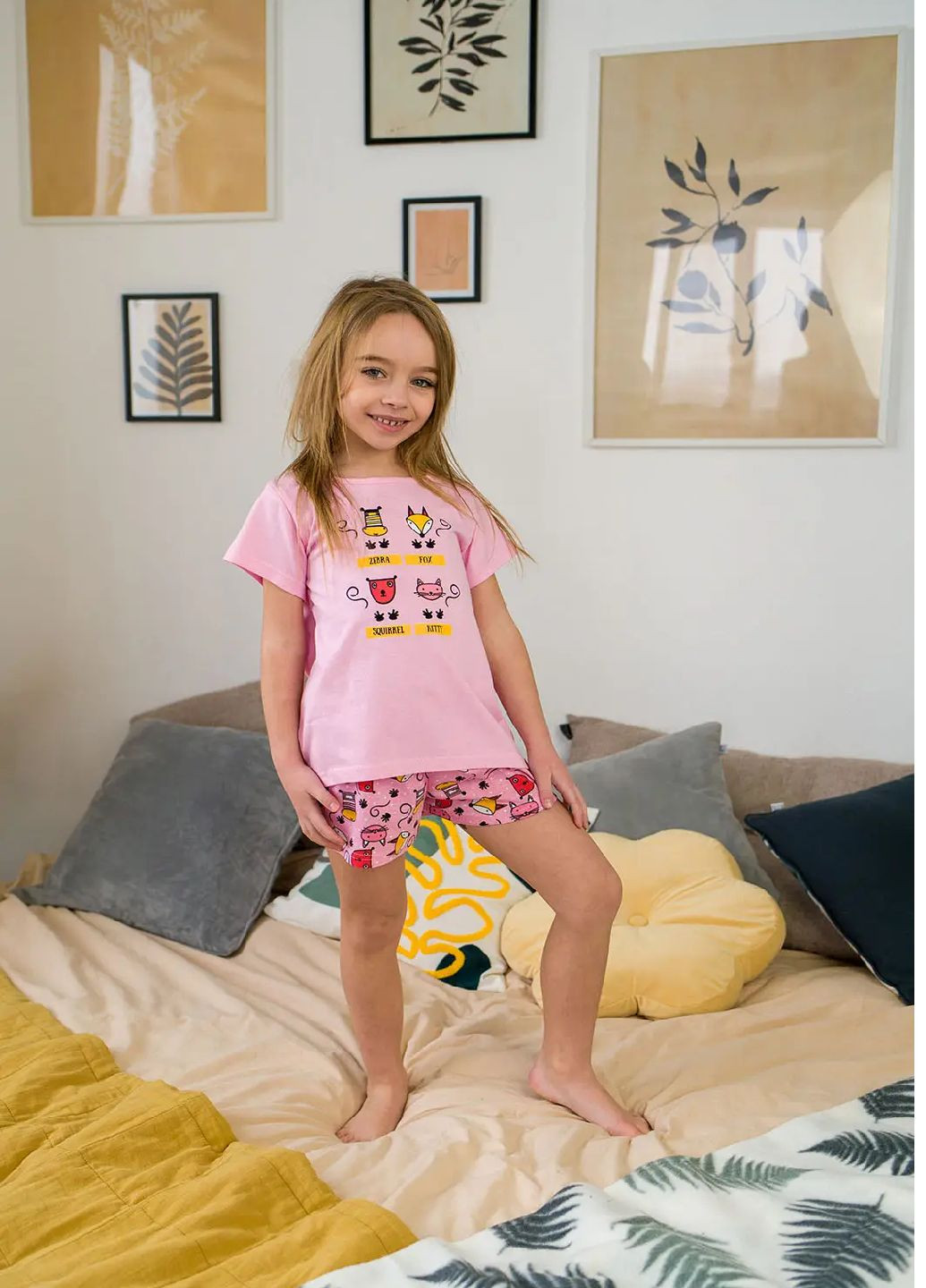 Розовая всесезон пижама детская, зоопарк (футболка, шорты) футболка + шорты No Brand
