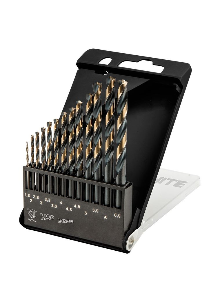 Сверла по металлу HSS-CNC, 124°, Pro-Tec, 1.5 - 6.5 mm, набор 13 шт. Graphite (354198069)