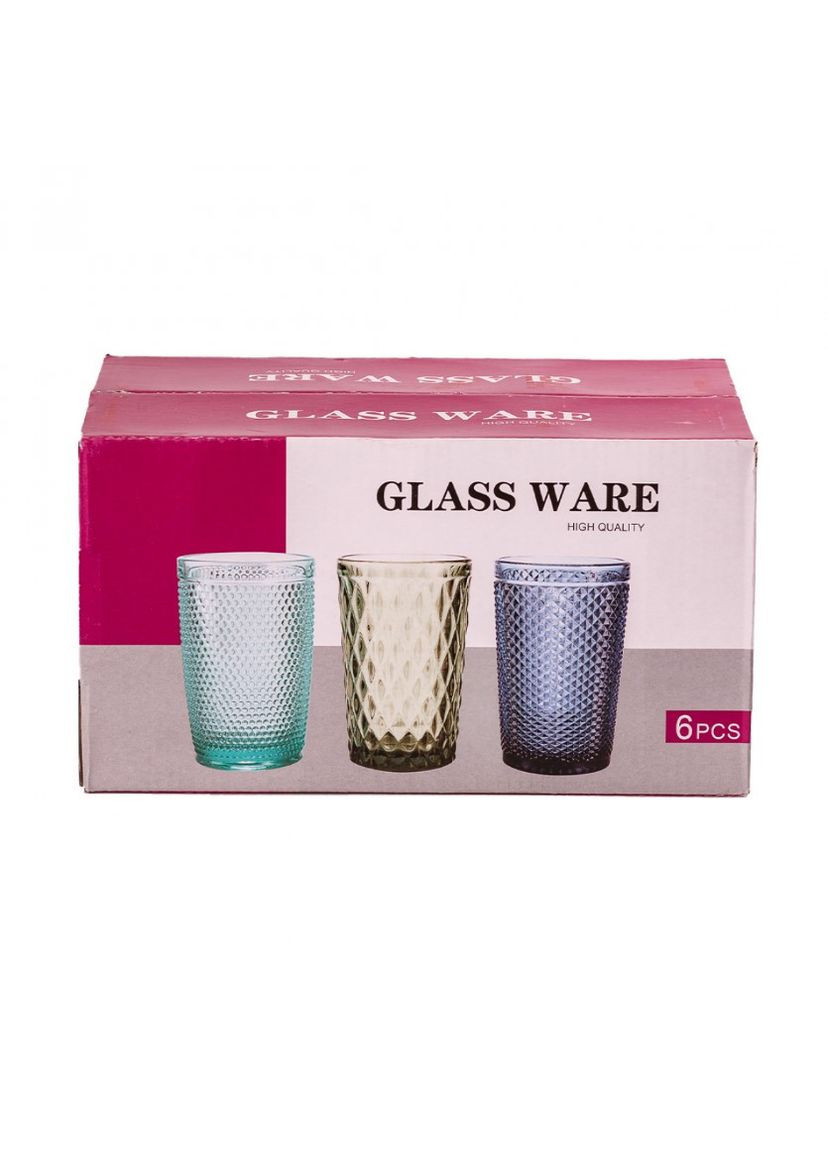 Набор высоких граненых стаканов из толстого стекла 300мл, 6 штук розовый о034 TS Kitchen (311281473)