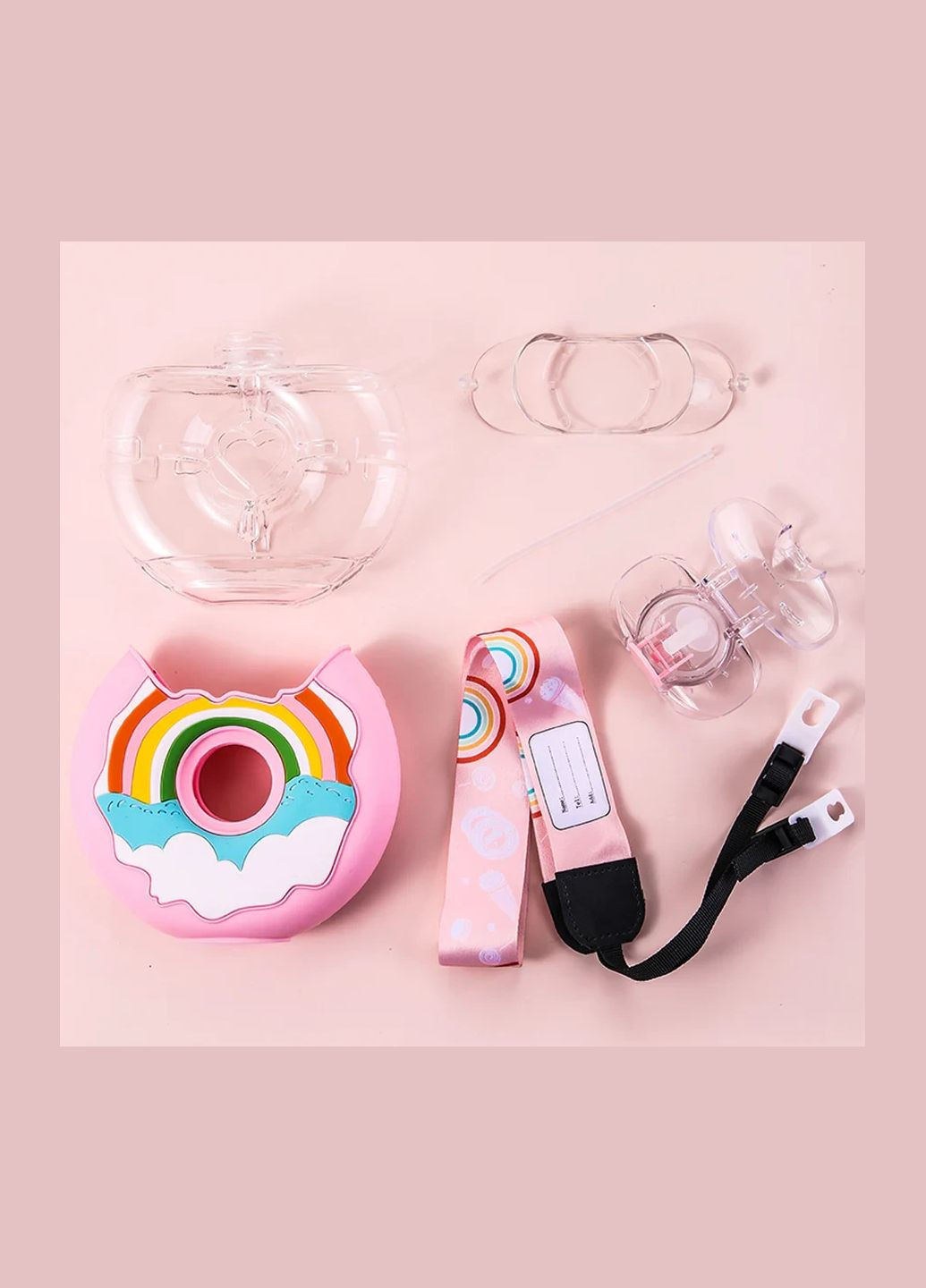 Бутылка для воды в форме пончика Без Бренда, 380 мл с дозатором, ремешком и трубочкой, ( ) No Brand (302392519)