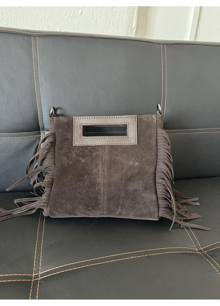 Сумка жіноча з натуральної замши міні з бахрамою в трендовому кольорі з довгим ремінцем JUGO 1-25 (366031862)