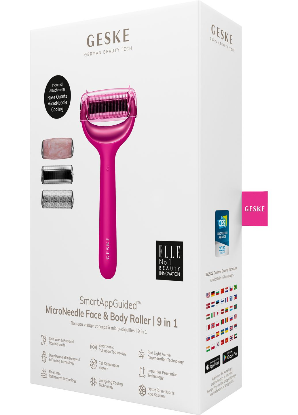 Ролер для голкової мезотерапії обличчя та тіла MicroNeedle Face&Body Roller 9в1 magenta GESKE (341526244)