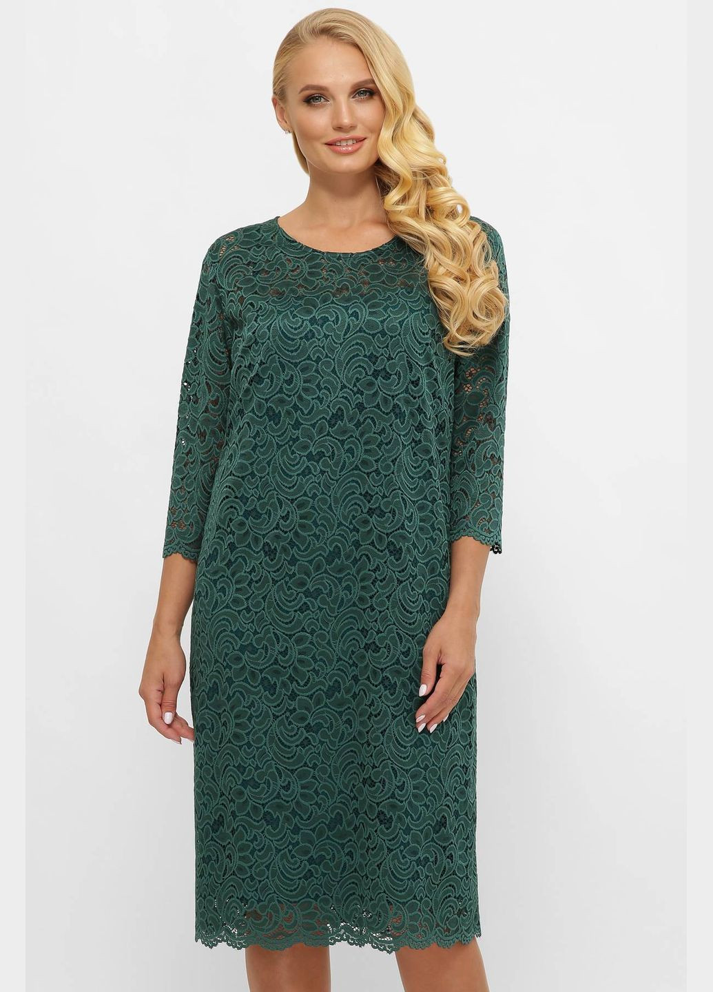 Темно-зеленое вечернее прямое гипюровое платье стелла темно-зеленое 56 Tatiana