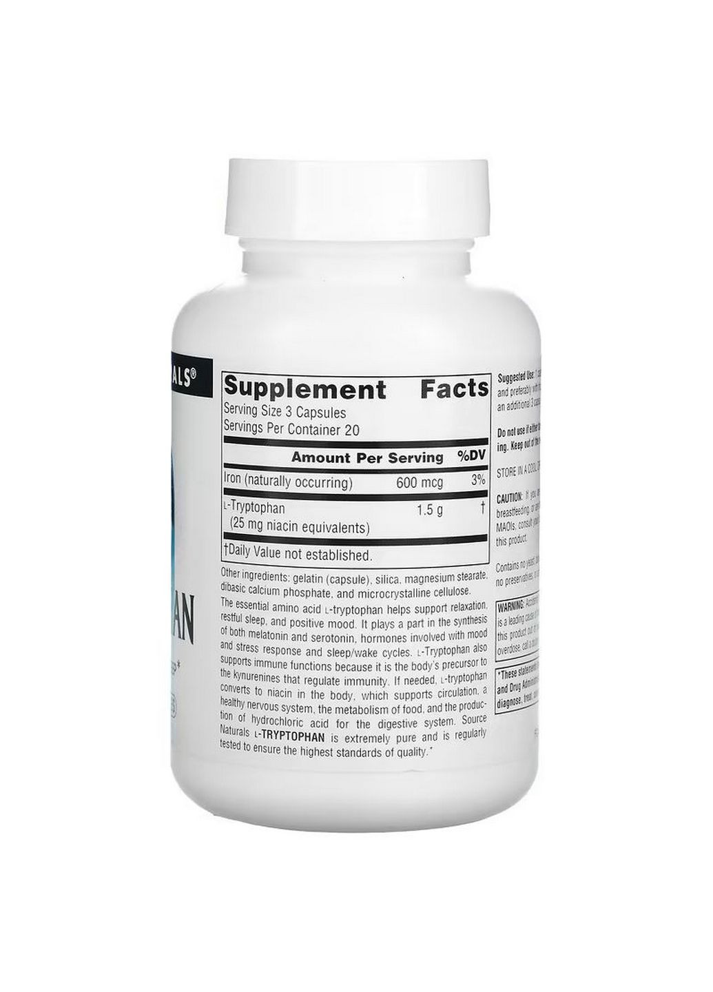 Аминокислота L-Tryptophan 500 mg, 60 капсул Source Naturals (293342843)