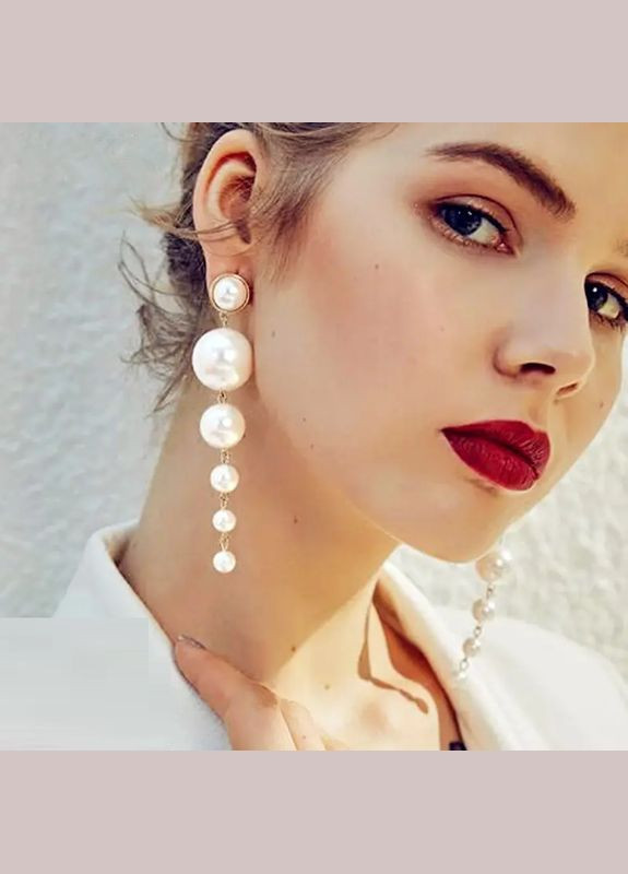 Сережки перлинні довгі перли висячі білі перлини No Brand (338436346)