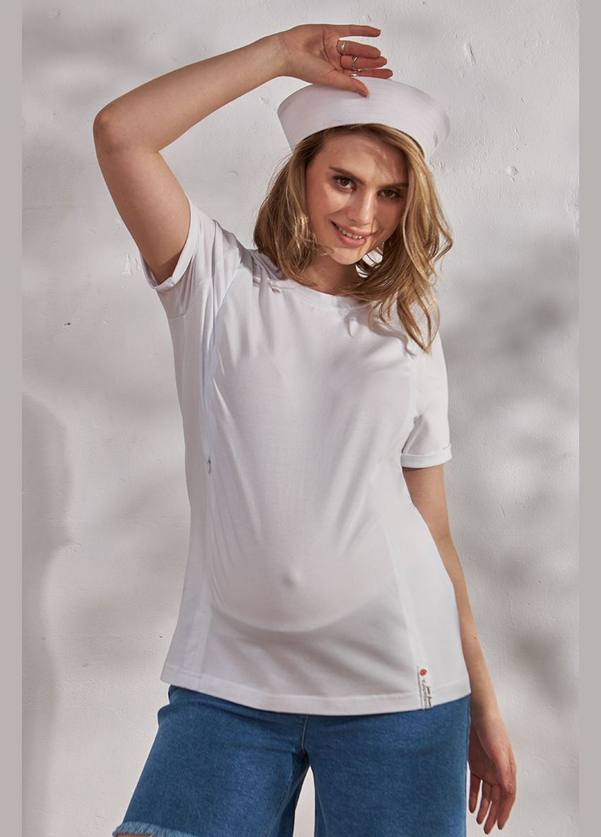 Біла зручна біла футболка для вагітних та годуючих з секретом годування Юла мама