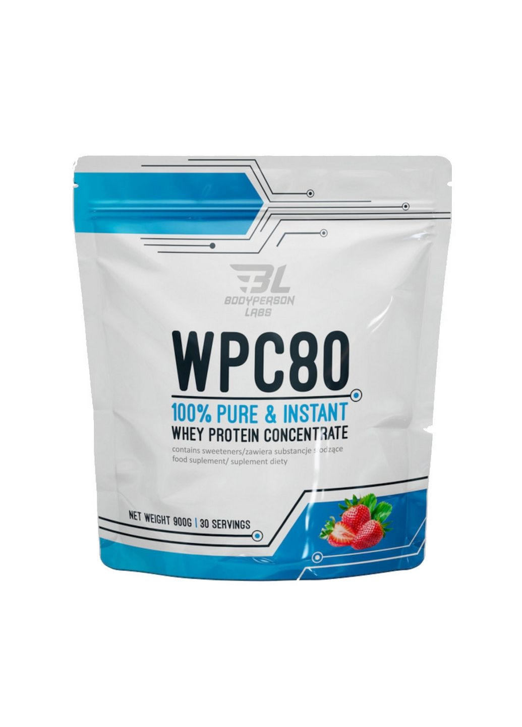 Протеин Labs WPC80, 900 грамм Клубника Bodyperson Labs (293340834)