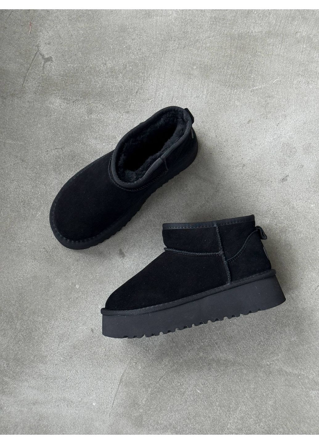 Женские черные угги, натуральная замша, мех, ультракороткая модель No Brand (366091799)