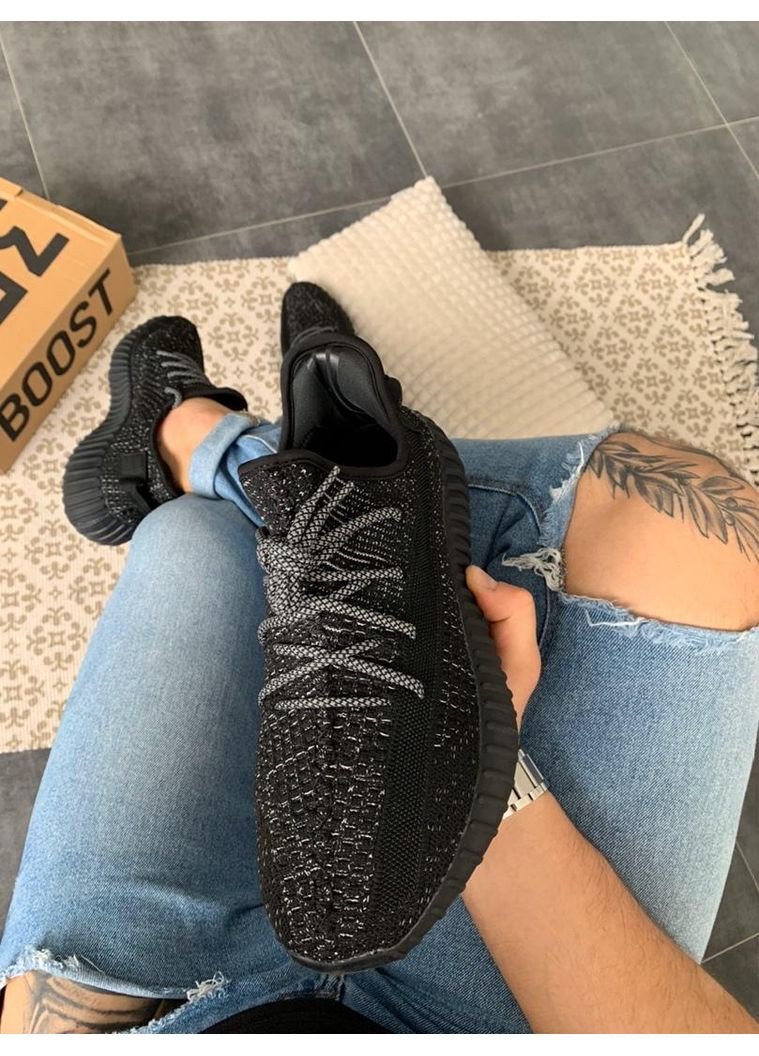 Чорні Осінні кросівки чоловічі adidas yeezy boost 350 v2 black static адідас ізі буст No Brand