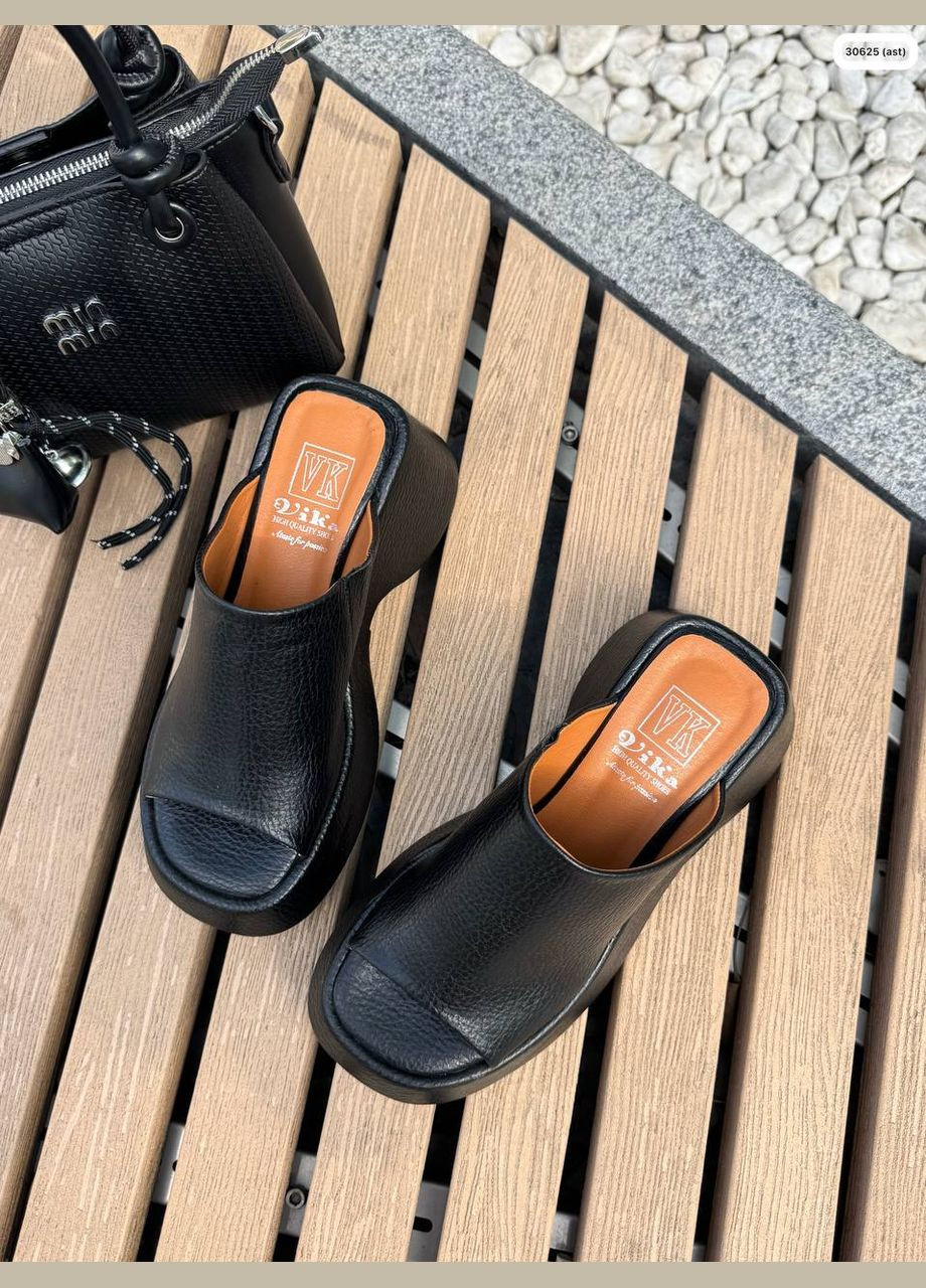 Жіночі стильні сабо шльопанці з натуральної шкіри чорний колір No Brand (335053217)