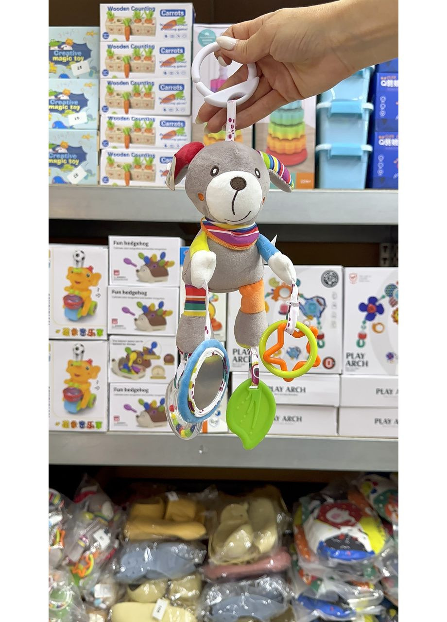 М’яка підвісна іграшка-собачка з брязкальцями та дзеркальцем | 43×17 см для дітей No Brand (364553168)