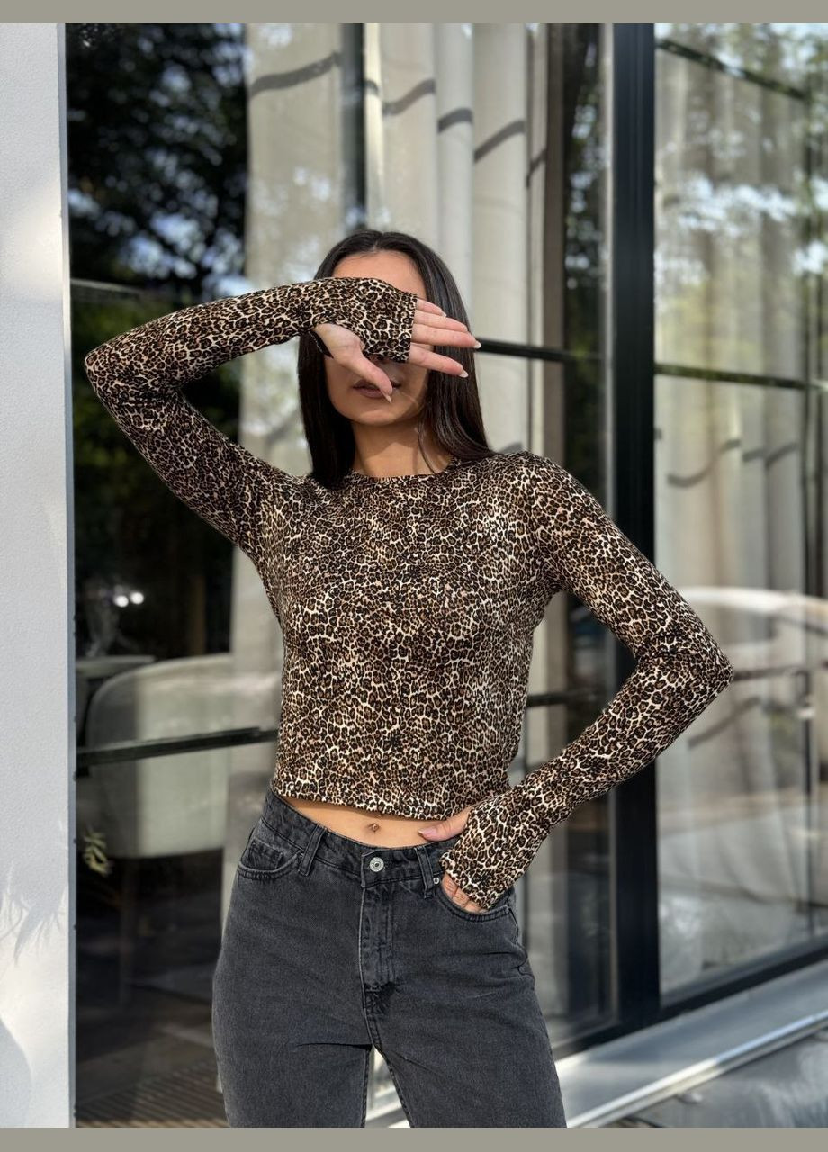 Тигровый лонгслив с вырезом для пальчика на рукавах You Best (301474773)